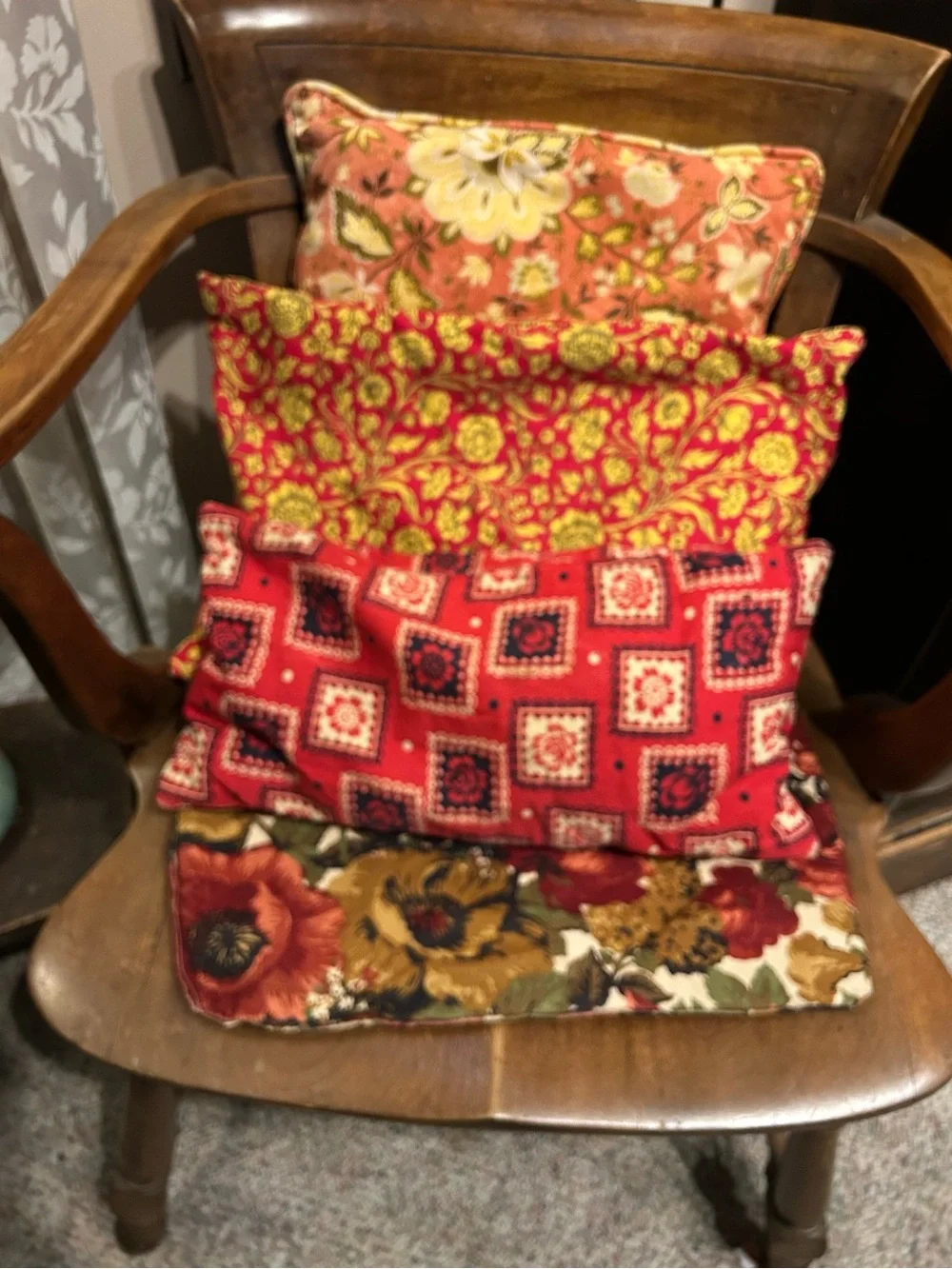 Lot 4 vintage pillows throw chair pad primitive handmade make-do's cottage core